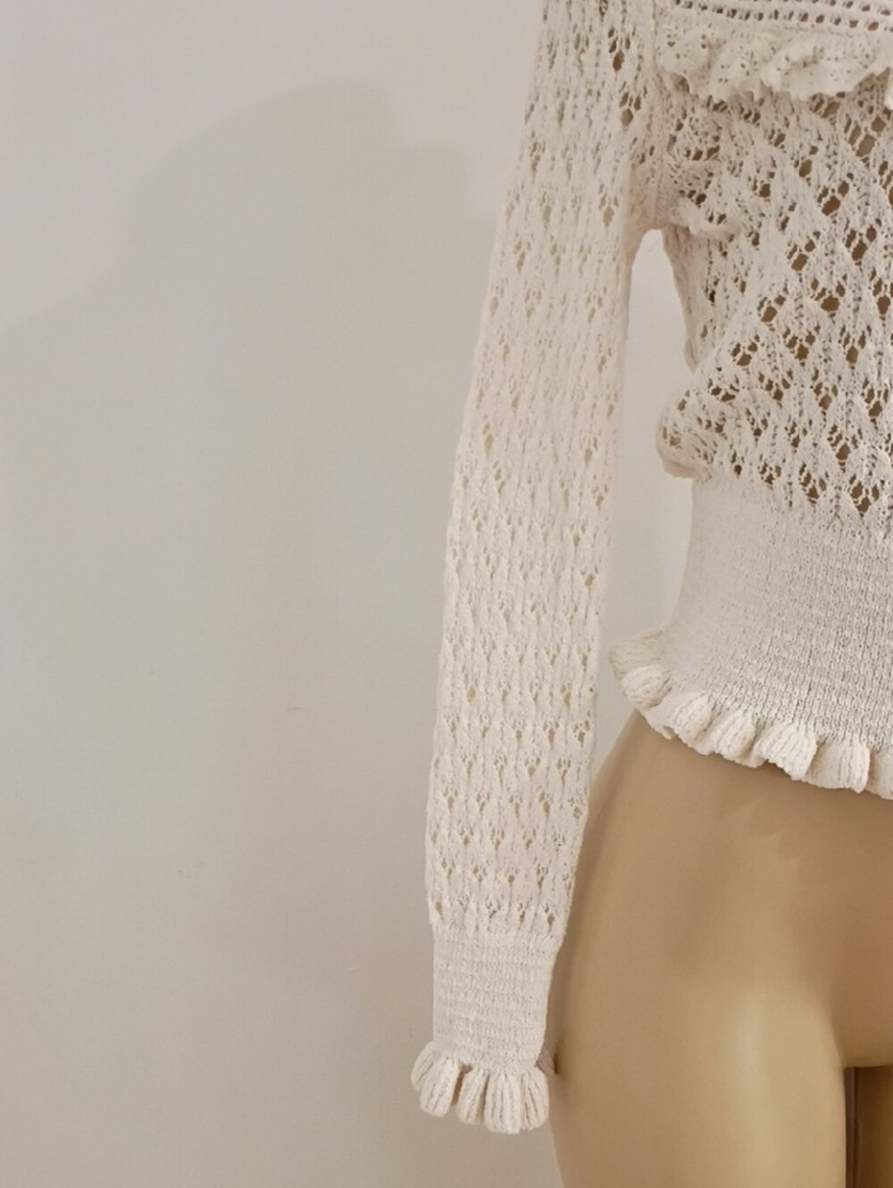 Zara Cream Crochet Ruffle Turtleneck Sweater - Picture 4 of 7